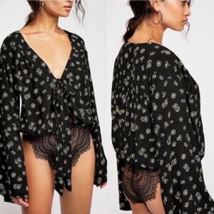 Free People Intimately Forties Feeling Black Daisy Bodysuit with Lace